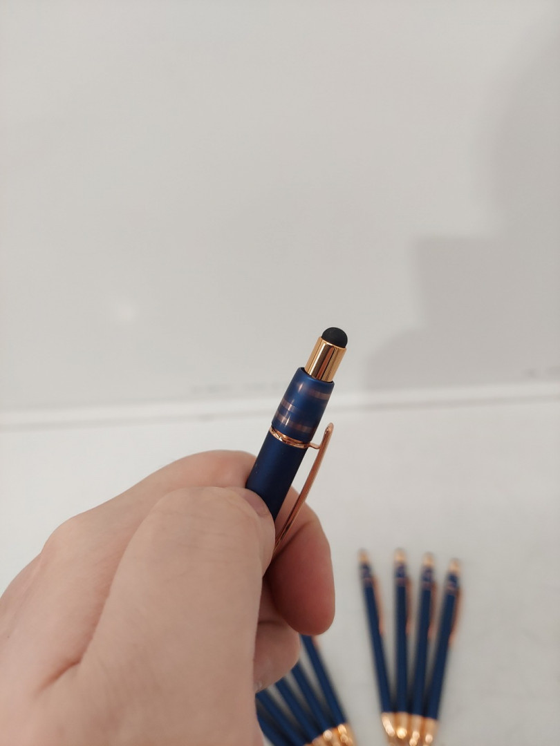 10PK COMPANY BRANDED BLACK INK PENS WITH SPINNING FIDGET TOP PIECE - BLUE/GOLD image 3