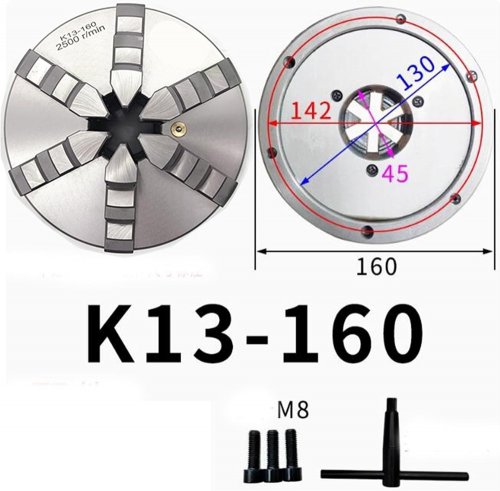 Metal Lathe Chuck Precision 6 Jaw Self-Centering Scroll Chuck - 160mm - 3000r/m -black/silver (model: K13-160A(d1-4)) image 2
