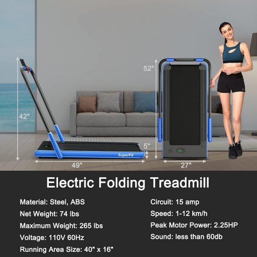 Costway Folding Treadmill - 7.5MPH - 2.2HP - Blue (Model: SP37513NY) image 2