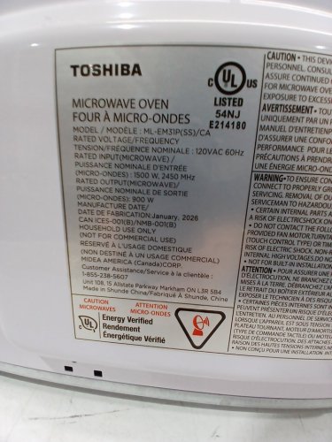 TOSHIBA COMPACT COUNTERTOP Stainless Steel Smart Sensor MICROWAVE OVEN WITH CHILD LOCK- 1.2CU.FT/1500W - GREY/BLACK (MODEL: ML-EM31P(SS)/CA) image 8