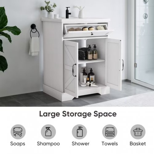 Smuxee Bathroom Vanity storage Cabinet with Flip Drawer - 31.5" x 22.8" x 17.3" - White (Model: HZ-TPG823WH) image 2