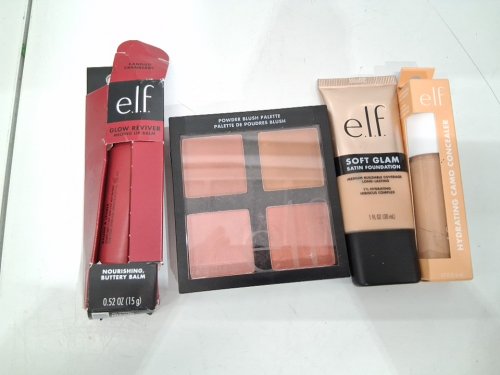 4 assorted elf makeup products - assorted  sizes, types and uses - lip balm / powder blush palette / foundation / concealer image 2