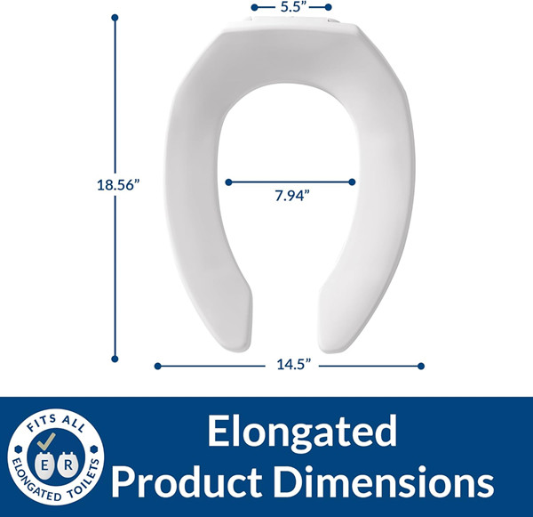 Commercial Plastic bemis Open Front Toilet Seat with STA-TITE Commercial Fastening System- Elongated- White-(model:1955CT 000 ) image 2