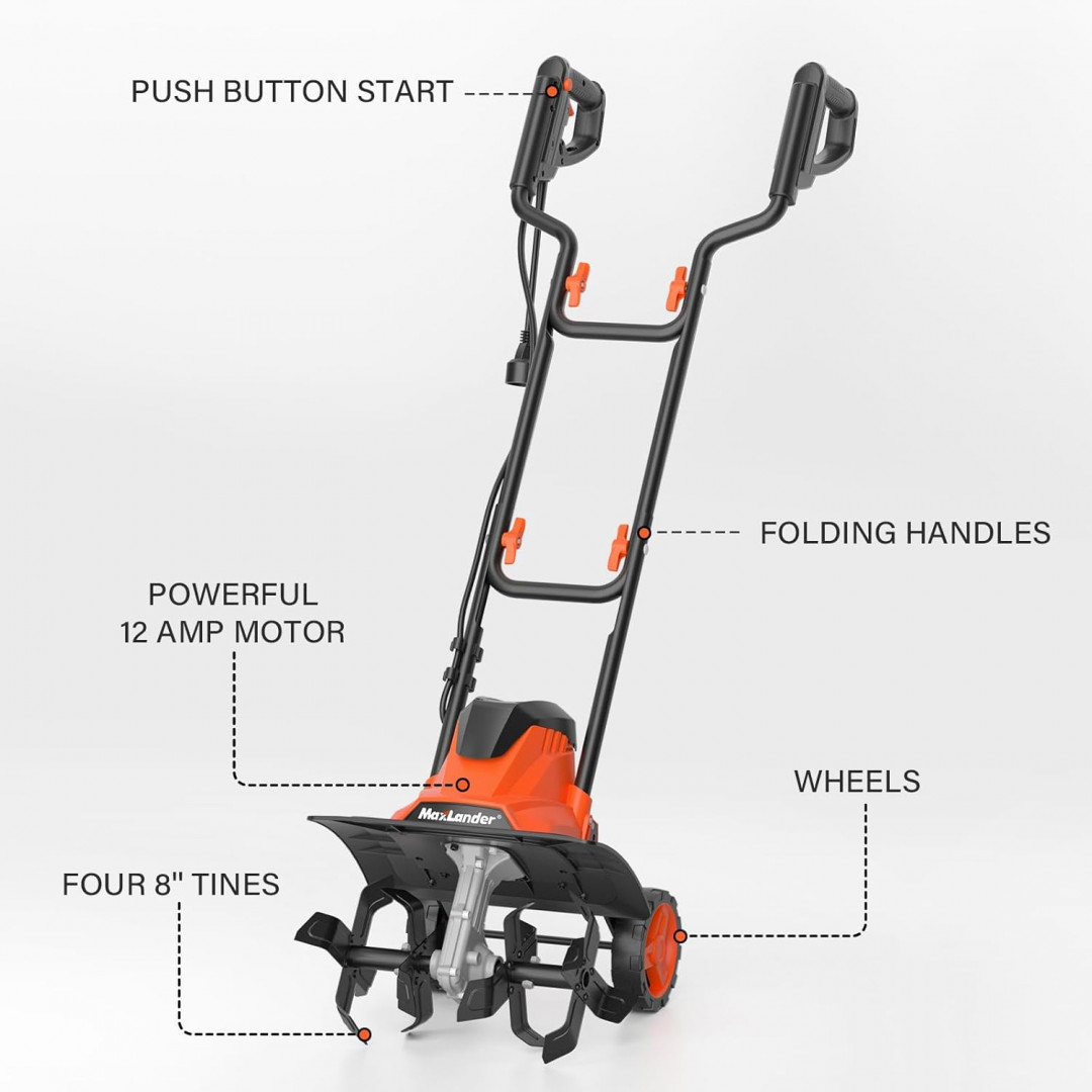 MAXLANDER Electric Tiller Cultivator Corded Tiller - 12Amp - 14" (MODEL: ML-ACTL01) image 4