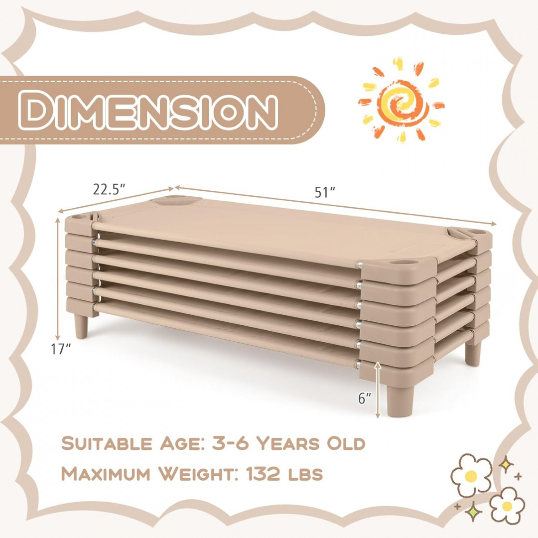 6pk costway Kids Stackable Daycare Cot - 51" x 22.5" - tan (model: HW67220CF) image 2