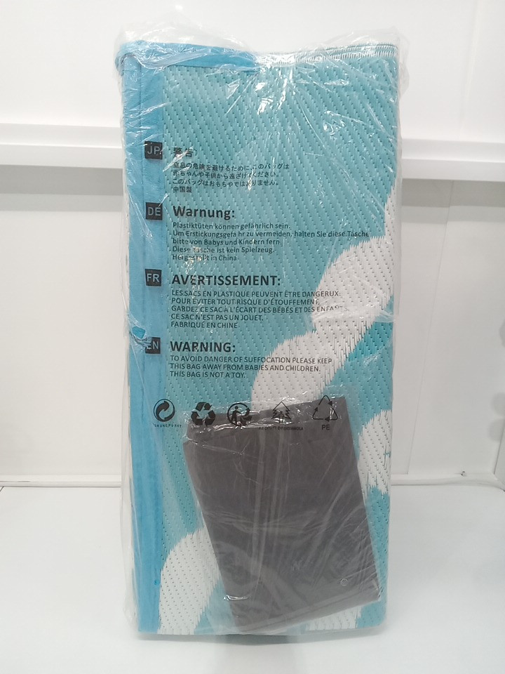 bsmathom waterproof plastic straw OUTDOOR RUG - 9FT x 12FT - flower TEAL image 4
