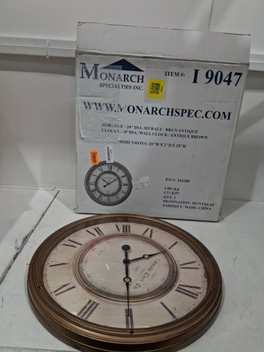 Monarch Specialties round wall clock - 20" - antique brown (model: i 9047) image 2
