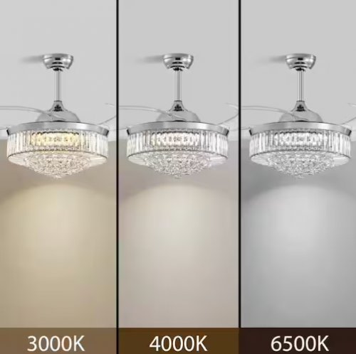 Crossio Modern Crystal Ceiling Fan Light with Invisible Fan Blades - 42" - chrome (model: HY-8111-42C) image 2