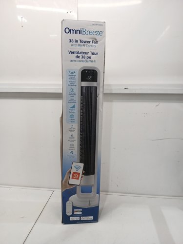 omnibreeze premium Rotating tower fan with wifi CONTROL, 5-SPEEDS, and REMOTE - 38" - white/BLACK (model: 5333021/dc2313r-g) image 2