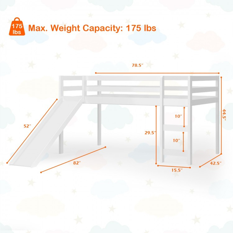 Costway Low Sturdy Loft Bed With Slide - Twin - White (Model: HW64315WH) image 2