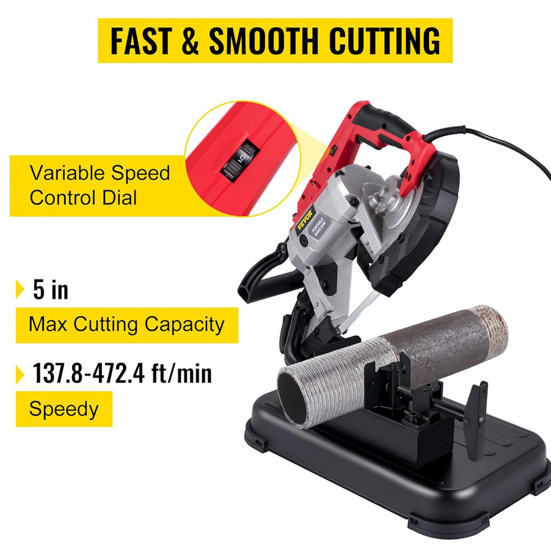 portable steel base band saw with 5" cutting capacity for metal/wood - variable speed 137.8fpm to 472.4fpm (MODEL: R2103) image 4