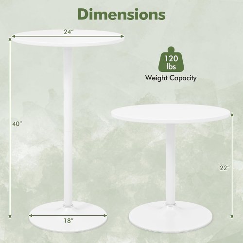 2PK COSTWAY ADJUSTABLE Height Round Bistro Table - 22" - 40" x 24" - WHITE (MODEL: HV10660WH-2) image 2