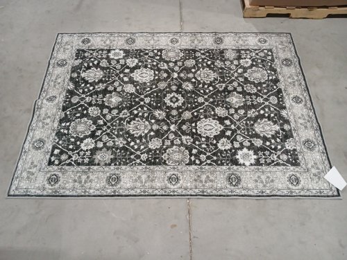 WASH LUXE MACHINE WASHABLE AREA RUG WITH BORDER & FLORAL MEDALLION PATTERN - 5FT X 7FT - DARK GREY/GREEN TONE (MODEL: TNC-27682) image 3
