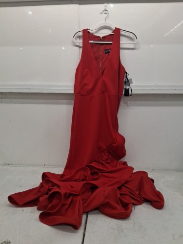 womens Betsy & Adam Sleeveless V-Neck Ruffle Hem dress - size 12 - red (style: a25720) image 2