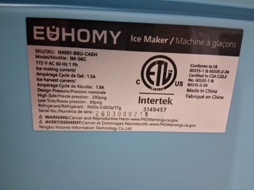 EUHOMY Countertop Ice Maker Machine with Handle, Basket and Scoop - MAKES 26LBS Per Day - blue (MODEL: IM-06c) image 8