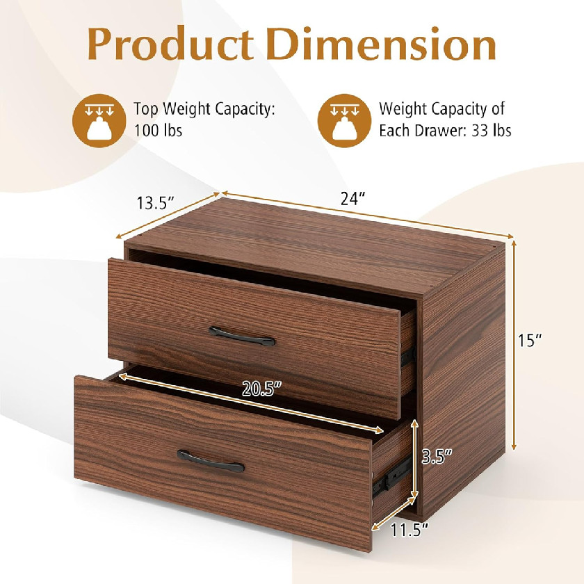 Giantex Stackable 2 Drawer Dresser - 24" x 15" x 13.5" - espresso brown (model:jz10303wt) image 2
