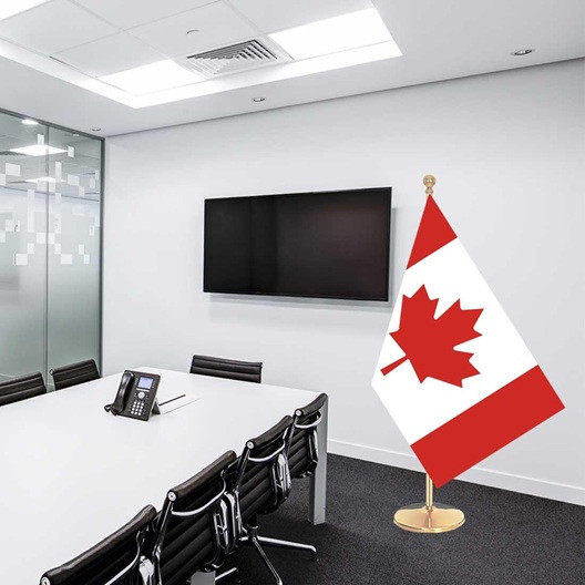 INDOOR LARGE CANADA FLAG WITH POLE, TOPPER AND BASE - 3FT X 5FT/7FT TALL - GOLD image 2