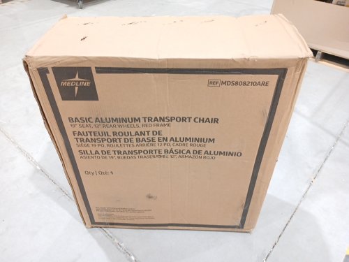 MEDLINE BASIC ALUMINUM TRANSPORT WHEELCHAIR 12" REAR WHEELS WITH BRAKES - 19 - 300LBS CAPACITY - RED/BLACK (MODEL: MDS808210ARE) image 2