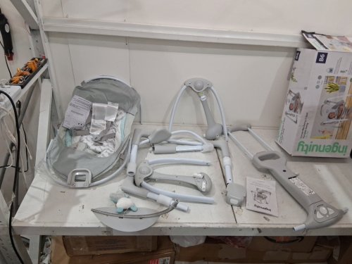 Ingenuity 2-in-1 convertme compact portable baby swing & seat with vibrations & nature sounds - battery powered - 20lbs max - raylan theme/grey (model: ‎12189) image 3