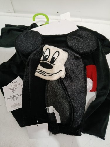2pc disney baby mickey mouse jumpsuit with head piece and tail - 6-12 months - red black white image 2