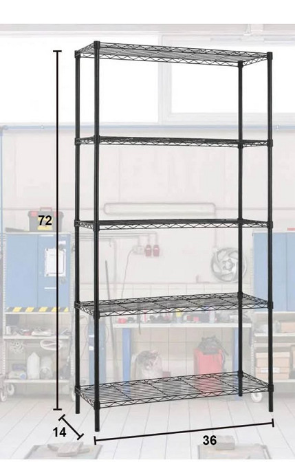 5-tier metal wire rack storage shelf - 72" - black (model: RMBt5ll90) image 2
