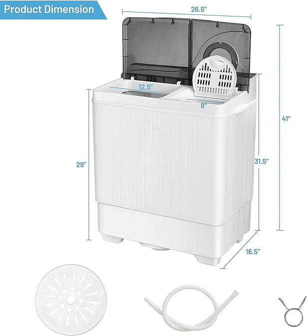 dortala twin tub portable semi-automatic washing machine - 29" x 16.5" x 31.5" - dark grey (Model: fp11210us-gr) image 2