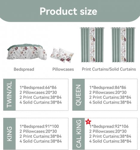 9pc REYLOX VINTAGE bedspread, pillowcase and curtain bedroom set - CAL KING - FLORAL GREEN image 3