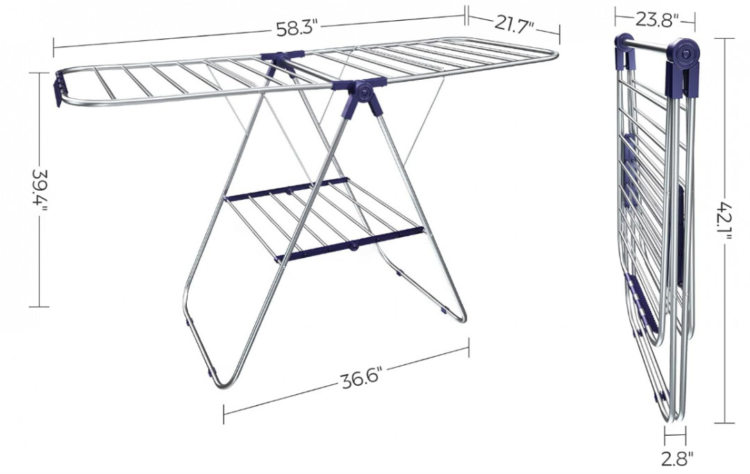 Clothes Drying Rack Laundry Rack Free-Standing - white/blue image 2