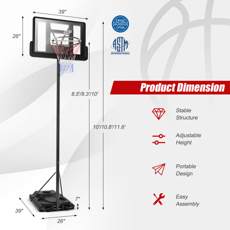 COSTWAY HEIGHT ADJUSTABLE BASKETBALL HOOP WITH SHATTERPROOF BACKBOARD - BLACK (MODEL: SP37743) image 2
