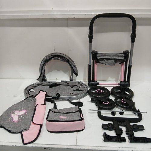Bayer Design - Dolls Pram Xeo - ADJUSTABLE REVERSIBLE HANDLE Baby Stroller for Dolls with Bag - Ages 3+ - GREY/PINK (MODEL: 17033AA) image 3