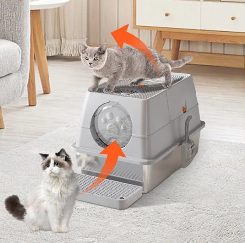 Garvee Large Stainless Steel 2 entry way Enclosed Cat Litter Box with Lid - 15" x 23" - stainless steel (Model: pps_334gvx7j) image 3