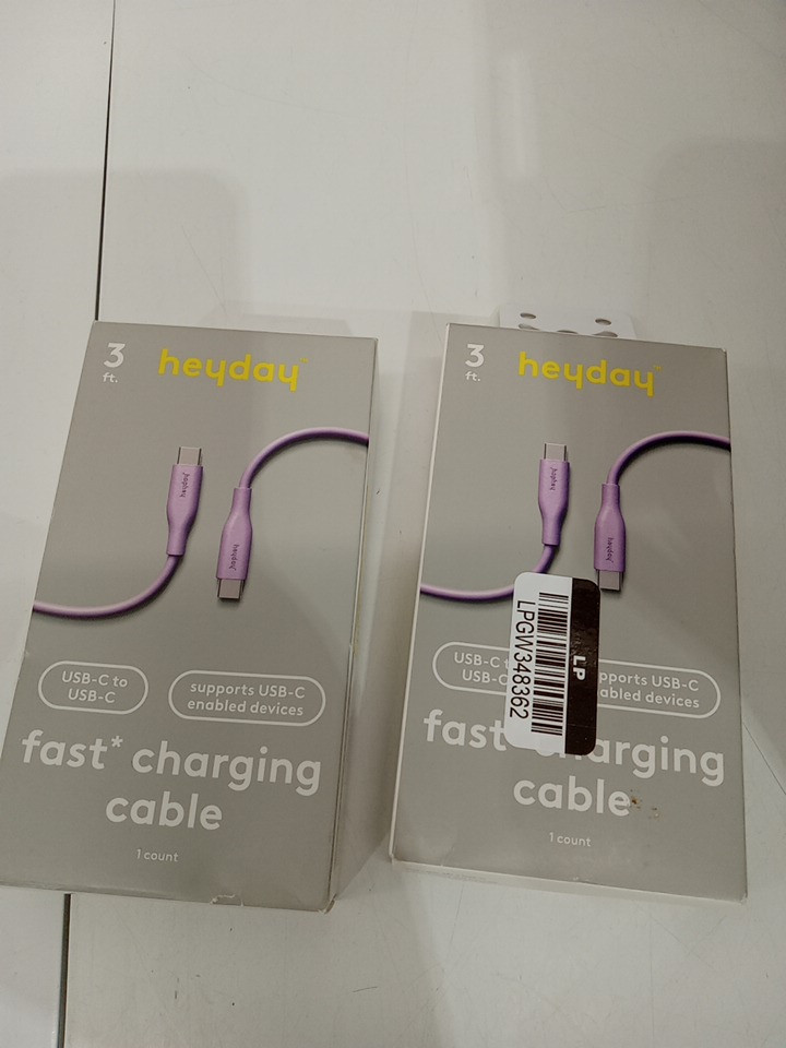 2 HEYDAY fast charging USB-C to USB-C cables - 5v - 3FT - Lilac image 2