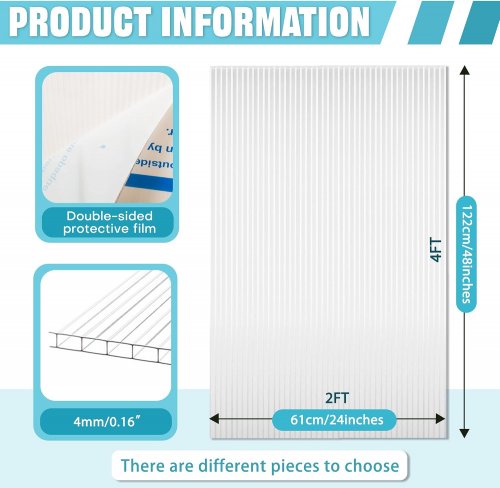 12pc teabelle weatherproof polycarbonate greenhouse panel sheets - 4ft x 2ft, 4mm thick - clear - (model: 462300) image 2