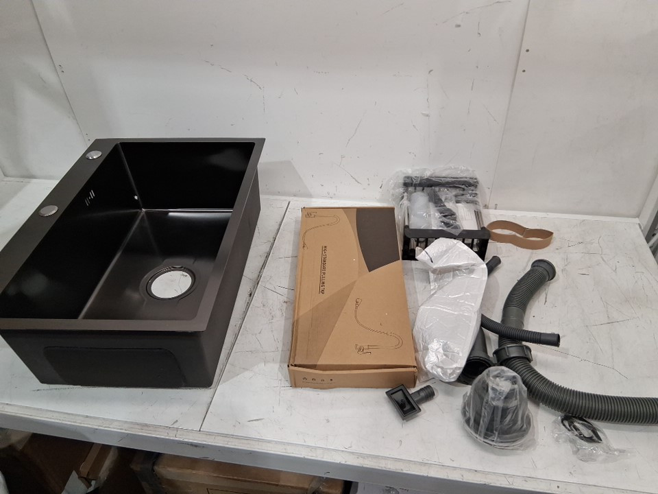 rovogo top mount single bowl kitchen/bathroom sink with 3 holes - 20" x 16" x 9" - 304 stainless steel - black/grey image 3