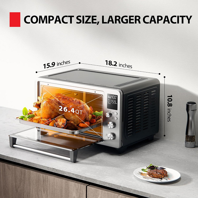 toshiba air fryer toaster oven with 12 functions - 1500w - 25L - 26.4qt - stainless steel (model: TL-AC264CZA(SS)/CA \ 1992859) image 2