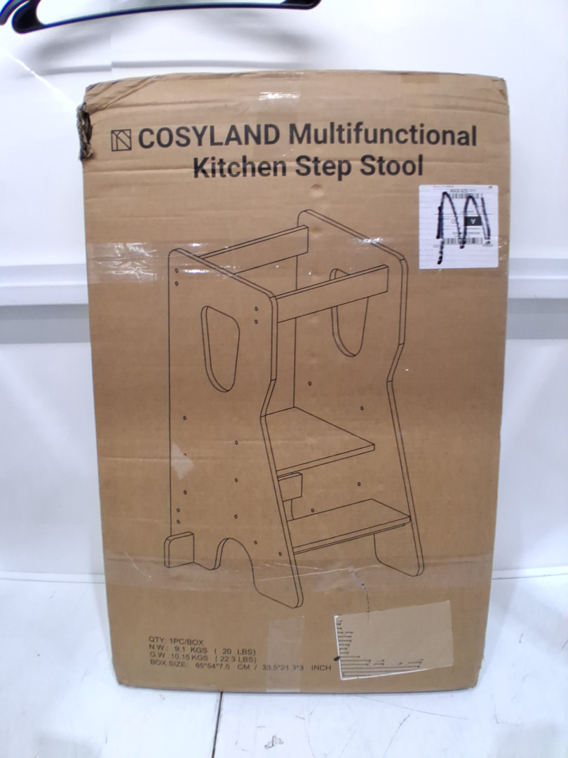 COSYLAND Toddler Adjustable Height Wooden Sturdy Kitchen Step Stool - 31" - natural/grey (model: CS000177-5-CA) image 5