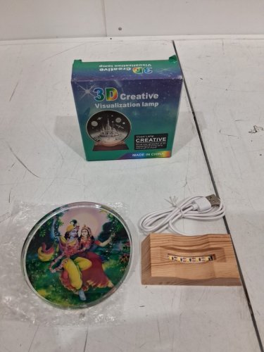 3d creative visualization lamp - radha and krishna - 4" -  wood base image 2