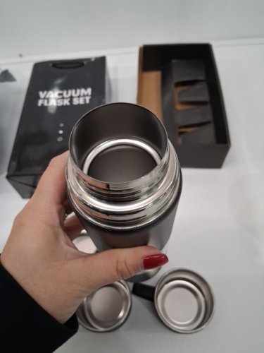 4PC Vacuum Flask Outdoor Travel Thermos with 3 Cups - black/Stainless Steel - 500ml image 5