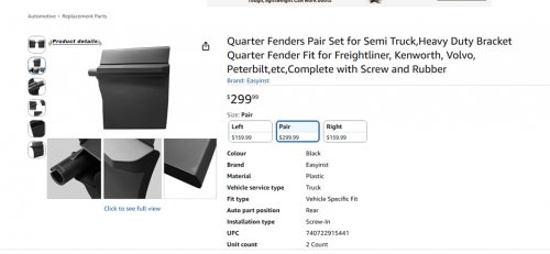 2pk Quarter Fenders Pair Set for Semi Truck-Heavy Duty Bracket-Black (MODEL: UT-FCA-0412) image 2