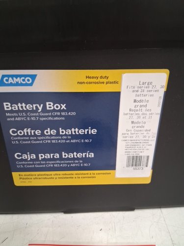 CAMCO HEAVY DUTY BATTERY STORAGE BOX WITH STRAPS - HOLDS GROUP SIZE 27-31 BATTERIES - LARGE - BLACK (MODEL:55373) image 4