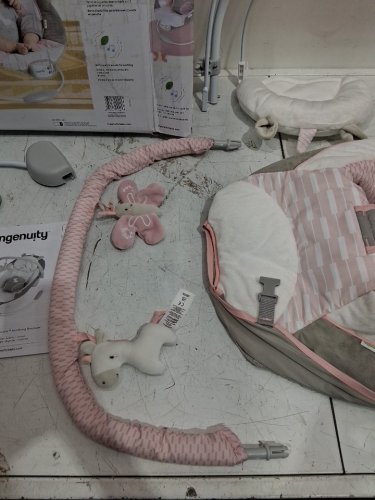 Ingenuity soothing baby bouncer infant seat with vibration toy bar and sound 0-6m - pink flora the unicorn - (model: 12201/o0966) image 4