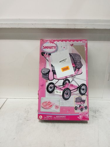 bayer smarty Doll pram Stroller Toy - for dolls up to 18" - 23" x 15" x 22" - pink/grey dots (Model: 12266AB) image 2
