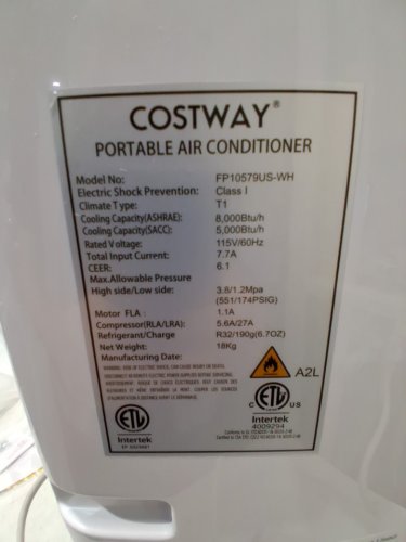 COSTWAY Portable Air Conditioner with Remote Control, Digital Display - 8000 BTU - white (Model: ‎FP10579US-WH) image 6