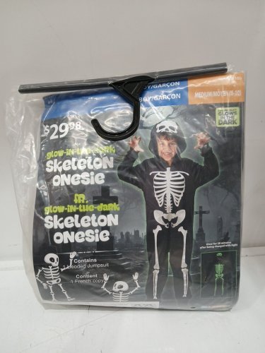 boy's glow IN THE DAKRK ONSIE skeleton skin suit - medium - black white image 2
