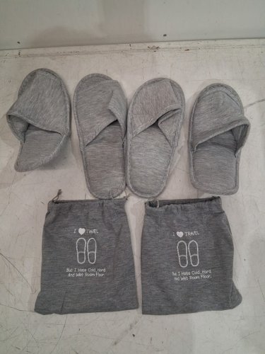 2PK Portable NO-SLIP Travel Spa Slippers with Storage Bag - ONE SIZE FITS MOST - GREY image 2
