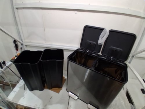 garvee stainless steel dual GARBAGE/trash can/bin with soft-close lid - 32L (16L + 16L) - silver/black (model: phk_33uvxas9) image 5