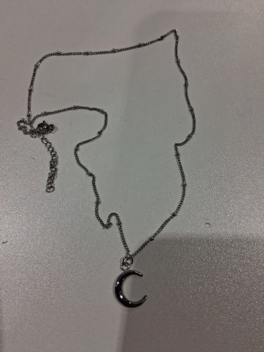 Plain half-moon pendant beaded chain necklace - 20" - 22"/15mm pendant - silver image 3