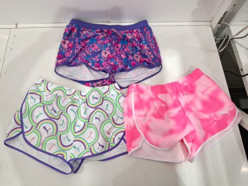 3 ASSORTED GIRL'S SHORTS - EXTRA LARGE (14/16) - PURPLE/PINK/GREEN image 2