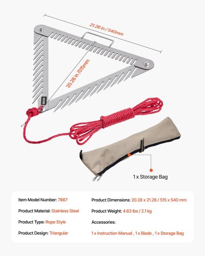 heavy duty Portable Foldable and throwable Aquatic Weed Rake -24" - 30FT rope - stainless steel/red (model: 7867) image 2