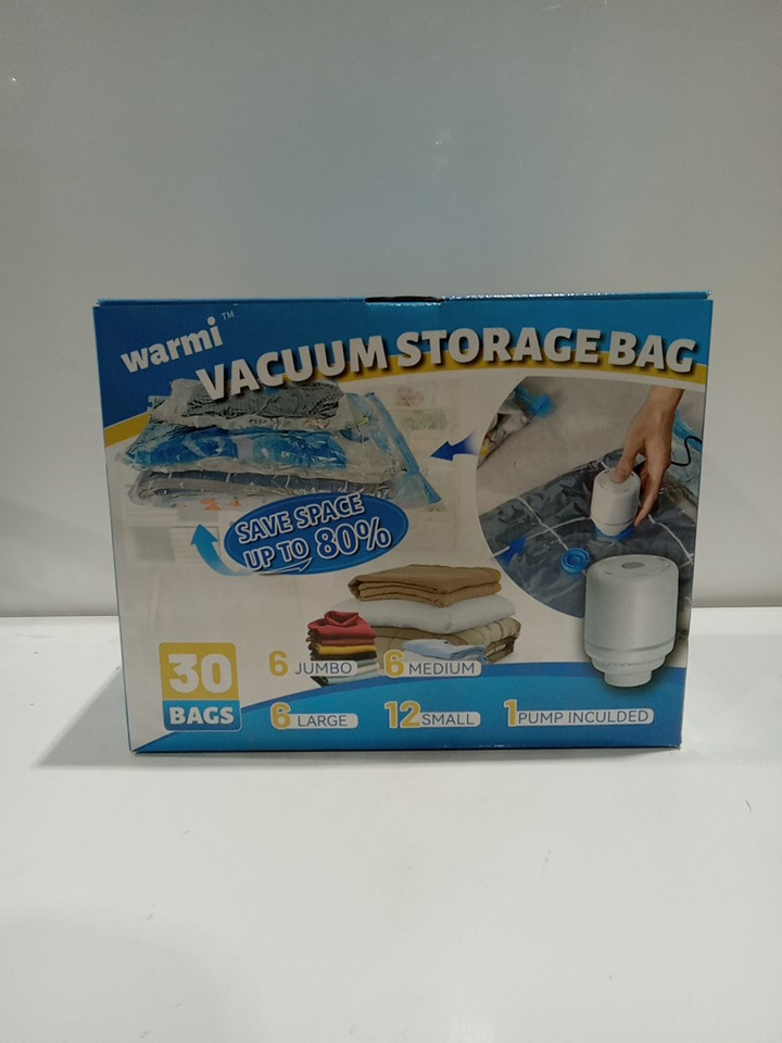 30pC warmi vacuum sealer storage bags with electric sealer pump - small, medium, large, and jumbo sizes - clear/blue image 2